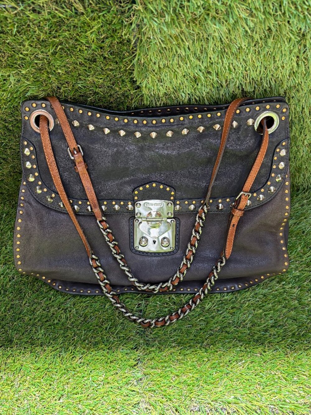 Miu Miu Studded Leather Shoulder Bag - Black - Picture 9 of 14